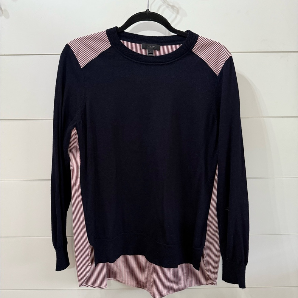 J. Crew Women's Navy and burgundy Striped Sweater
